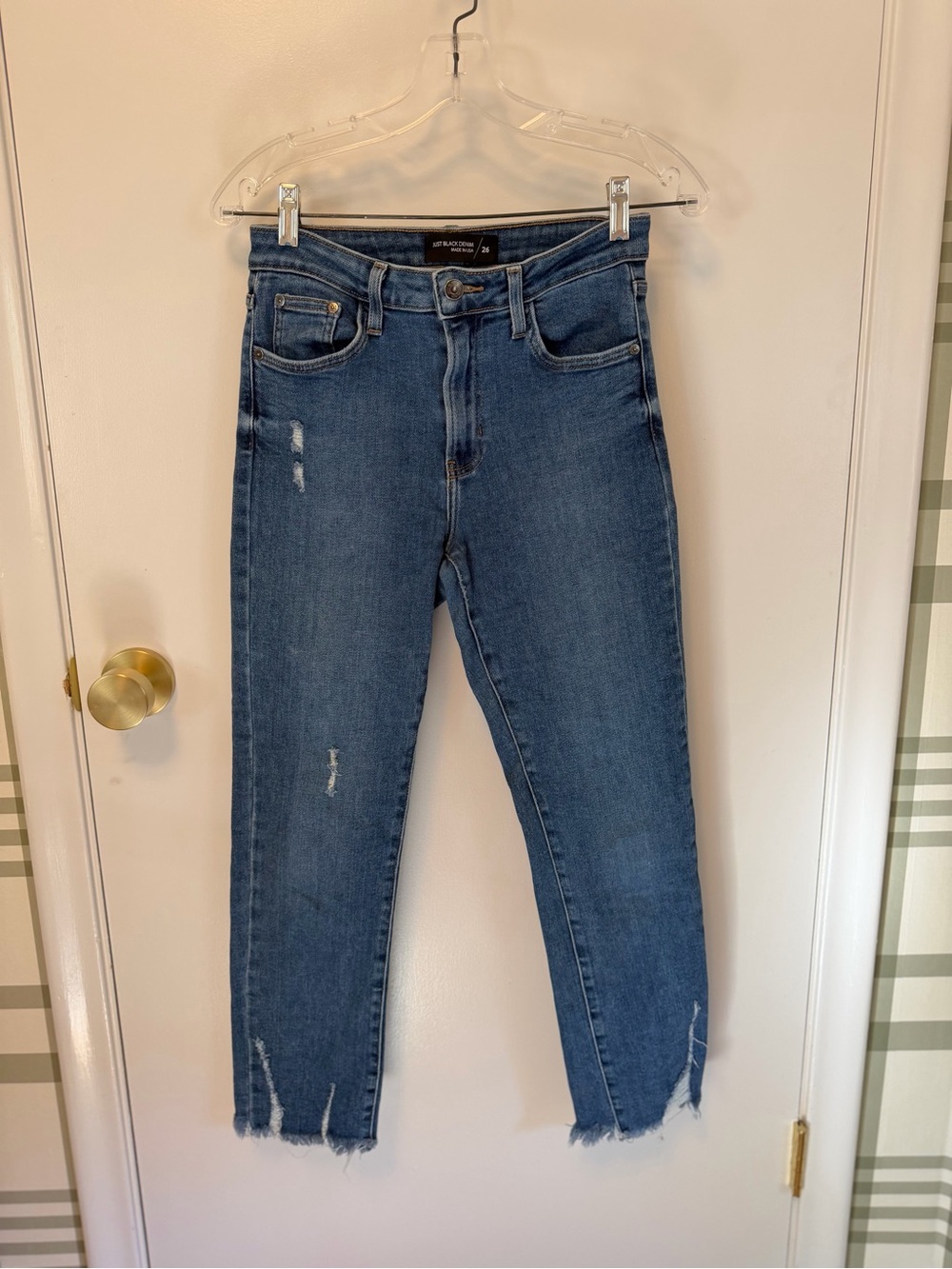 Just Black Dark Blue Skinny Jeans with Frayed Hem